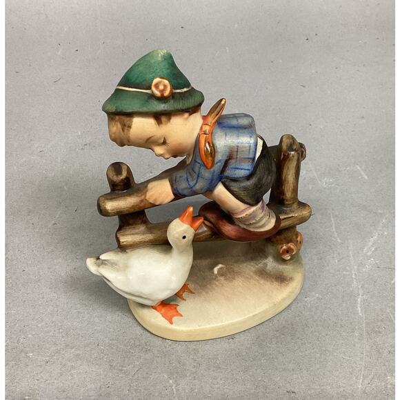 VTG Hummel Goebel Boy on Fence Duck Barnyard Figurine Western Germany - Picture 1 of 11
